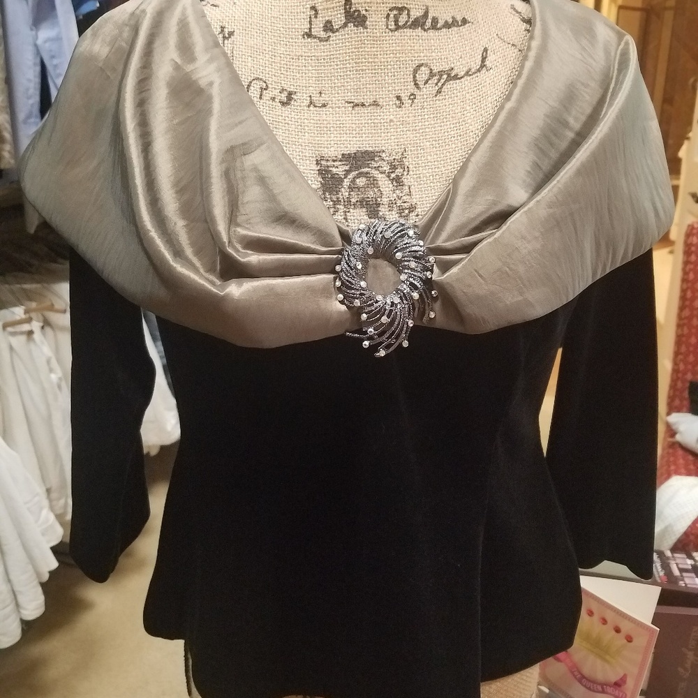 ELEGANT BLack Velour and taffeta Evening Top